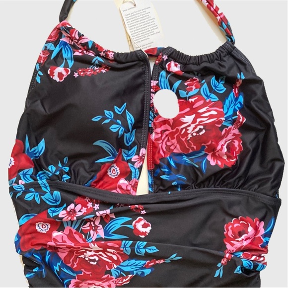 Womens One Piece Floral Swimsuit with Tummy Control - Picture 2 of 4